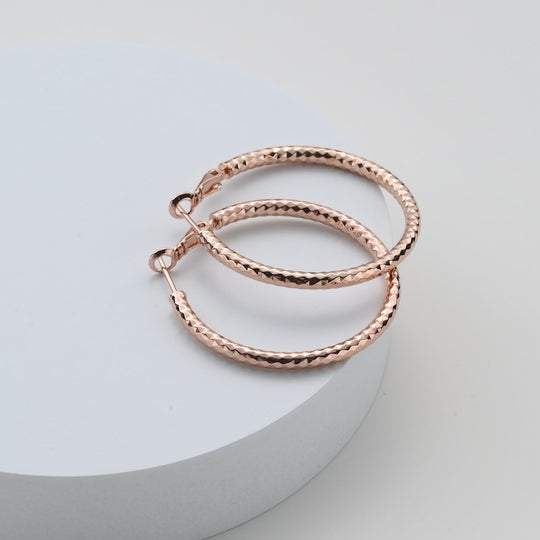 Rose Gold Plated 40mm Diamond Cut Hoop Earrings Video