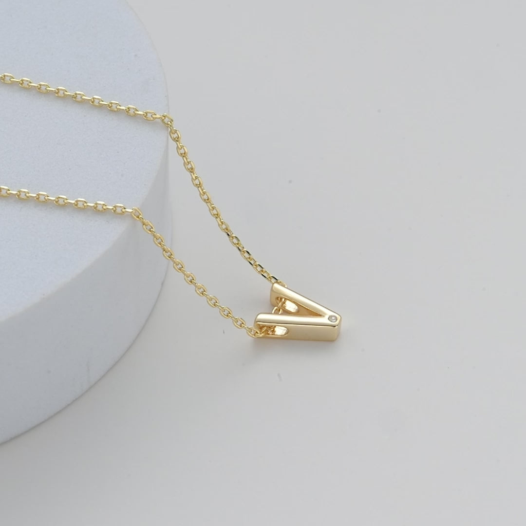 Gold Plated Initial Necklace Letter V Created with Zircondia® Crystals Video