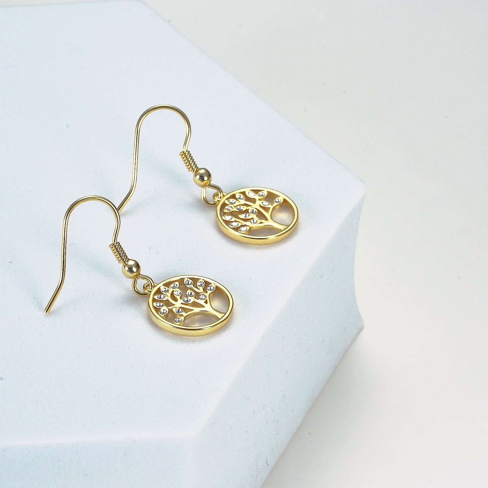 Gold Plated Tree of Life Drop Earrings Created with Crystals from Zircondia® Video