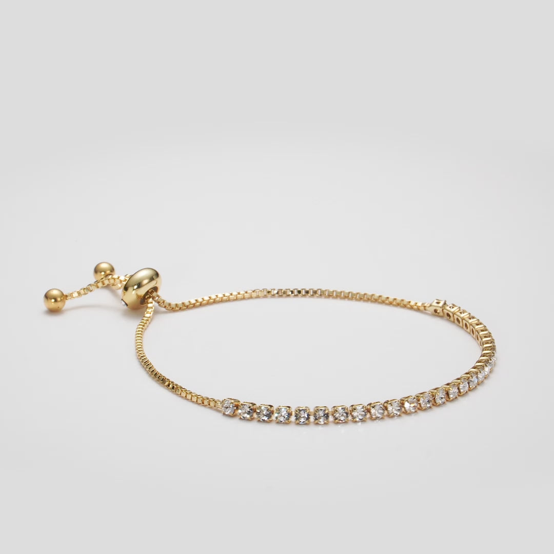 Gold Plated Solitaire Friendship Bracelet Created with Zircondia® Crystals Video