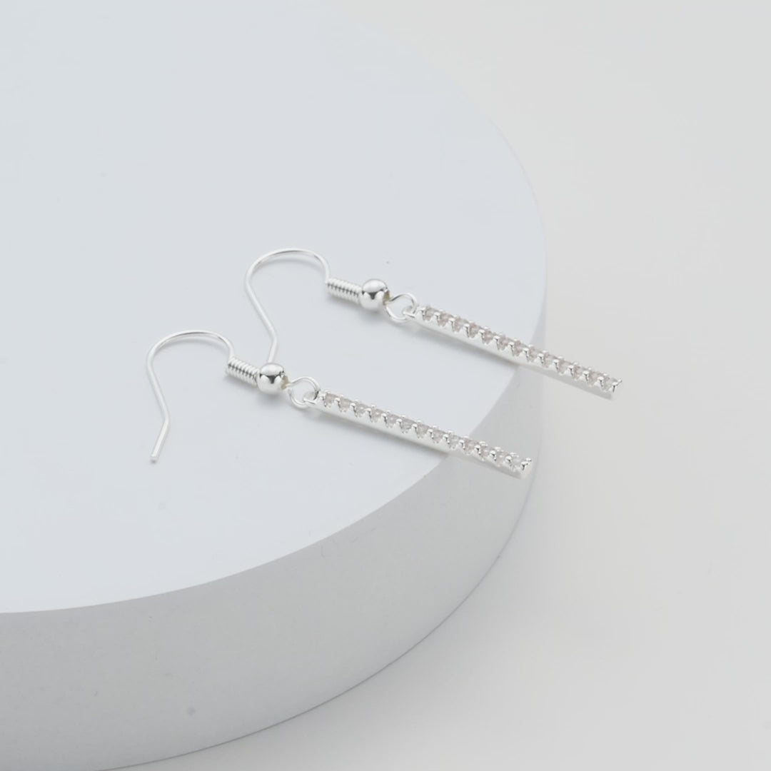 Silver Plated Crystal Bar Drop Earrings Created with Zircondia® Crystals Video