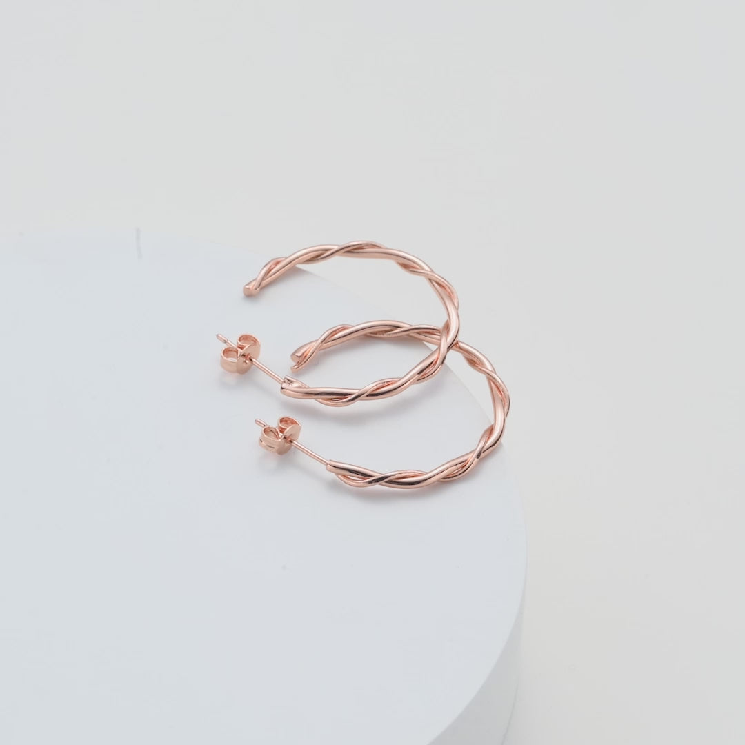 Rose Gold Plated 30mm Twisted Hoop Earrings Video