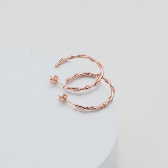 Rose Gold Plated 30mm Twisted Hoop Earrings Video
