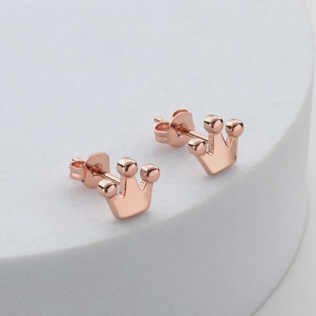 Rose Gold Plated Crown Stud Earrings Video