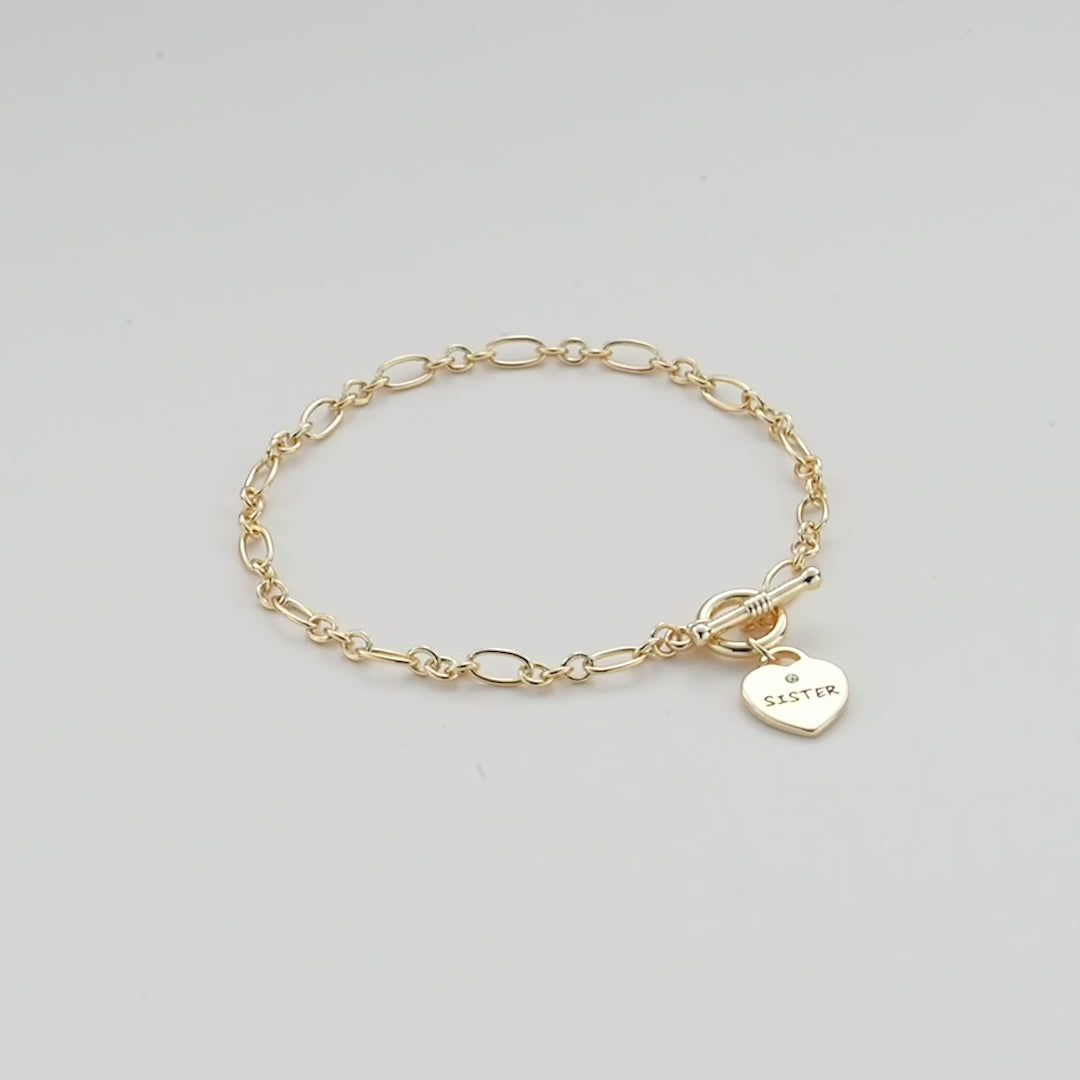 Gold Plated Sister Charm Bracelet Created with Zircondia® Crystals