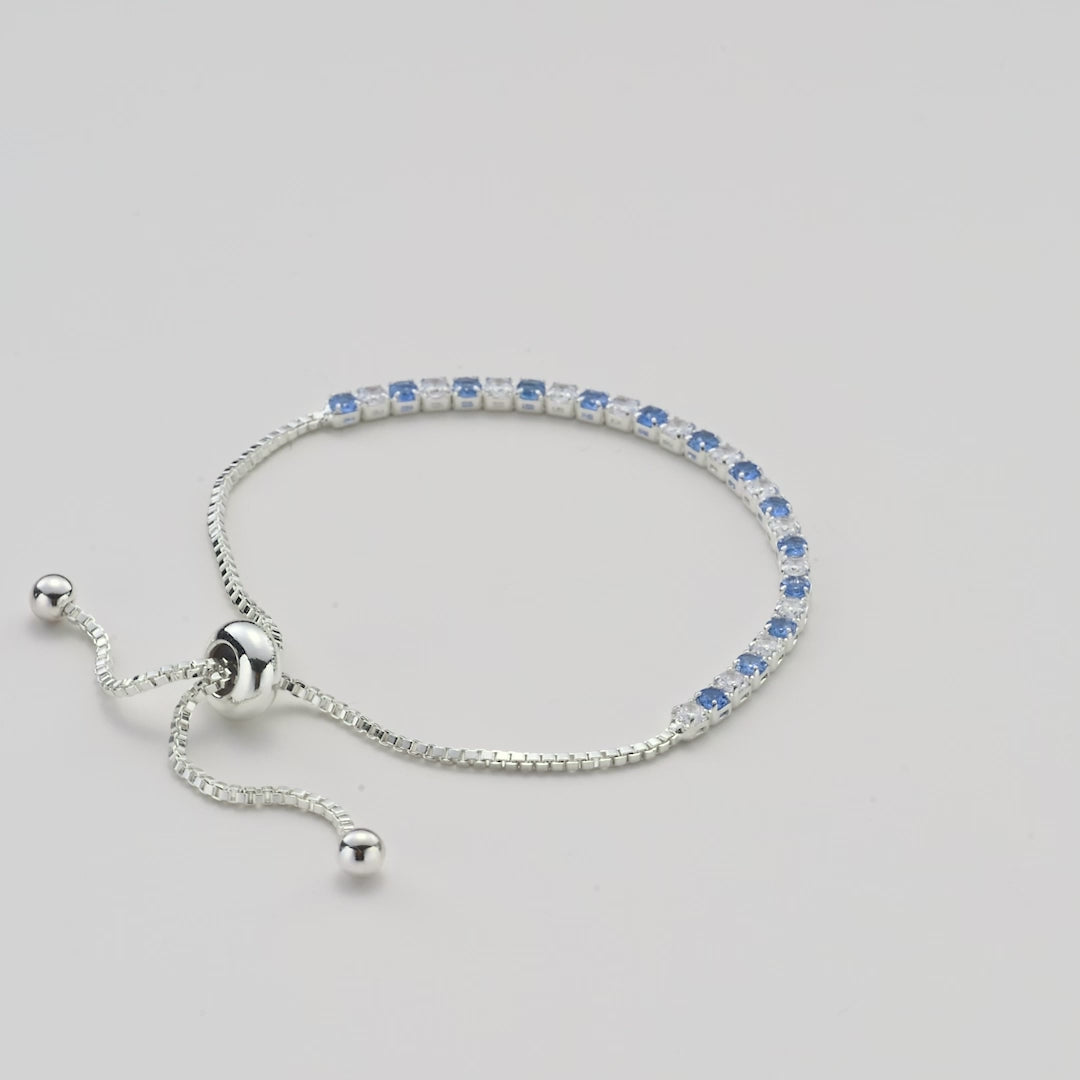 Silver Plated Adjustable Blue Tennis Bracelet Created with Zircondia® Crystals