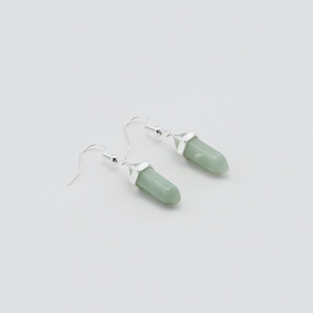 Green Aventurine Gemstone Drop Earrings with Quote Card Video