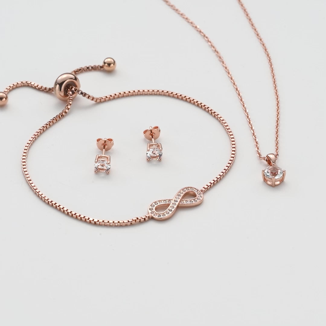 Rose Gold Plated Infinity Friendship Set Created with Zircondia® Crystals Video