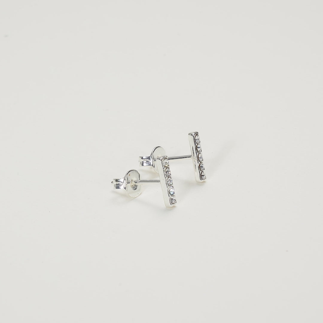 Silver Plated Bar Earrings Created with Zircondia® Crystals Video