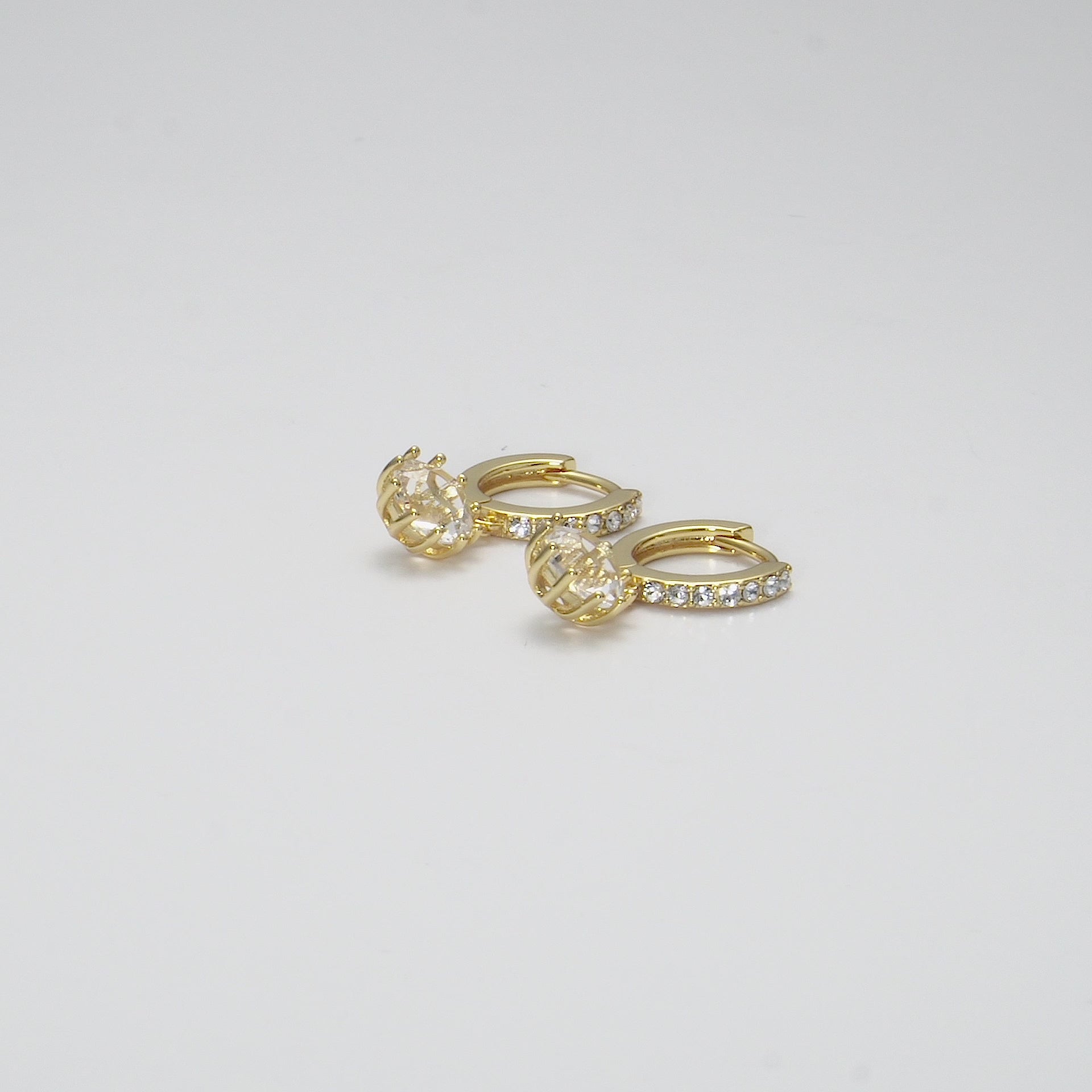 Gold Plated Solitaire Drop Hoop Earrings Created with Zircondia® Crystals Video