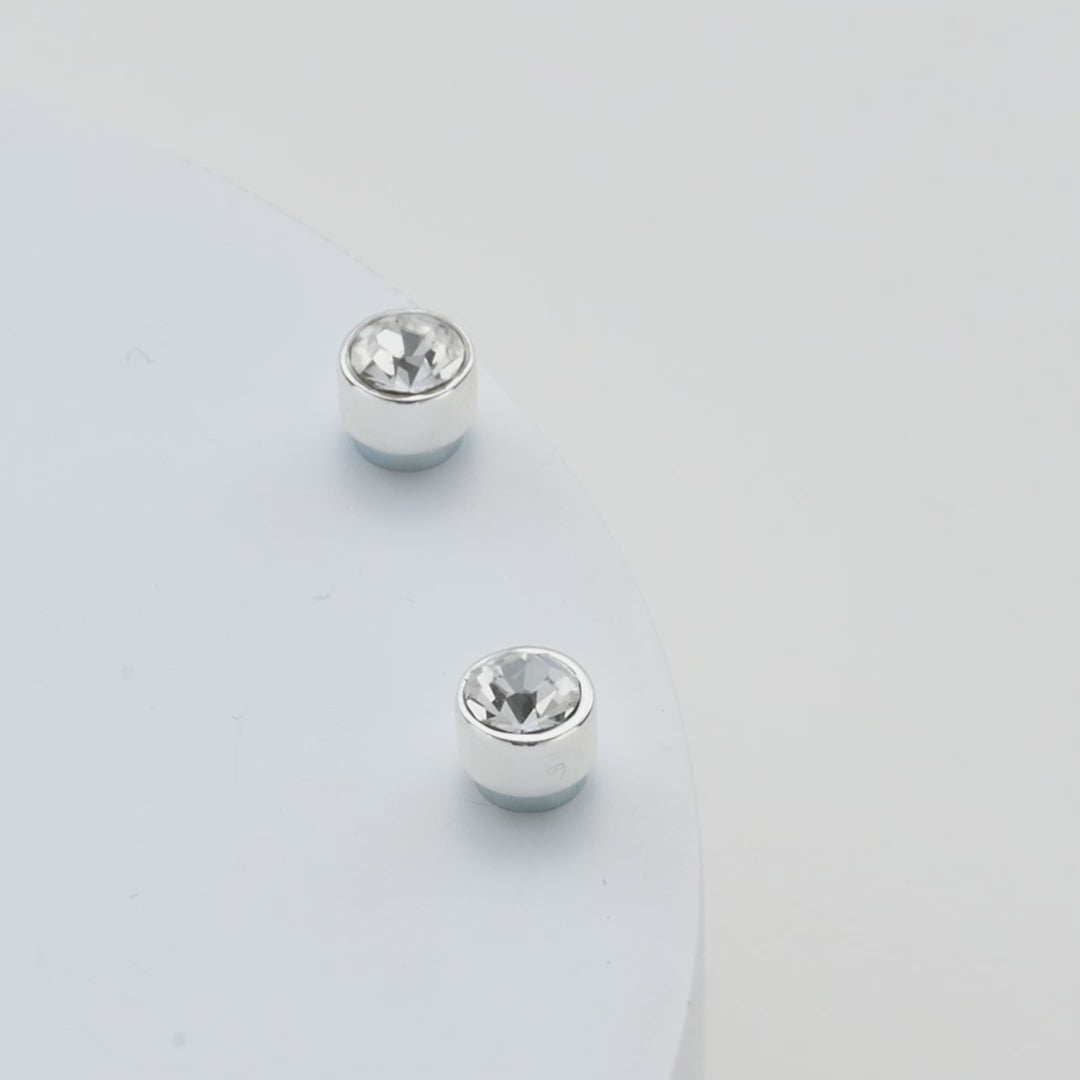 Men's Silver Plated 6mm Magnetic Clip On Earrings Created with Zircondia® Crystals Video