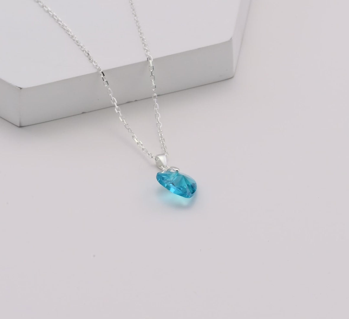Sterling Silver Aquamarine Heart Necklace Created with Zircondia® Crystals Video