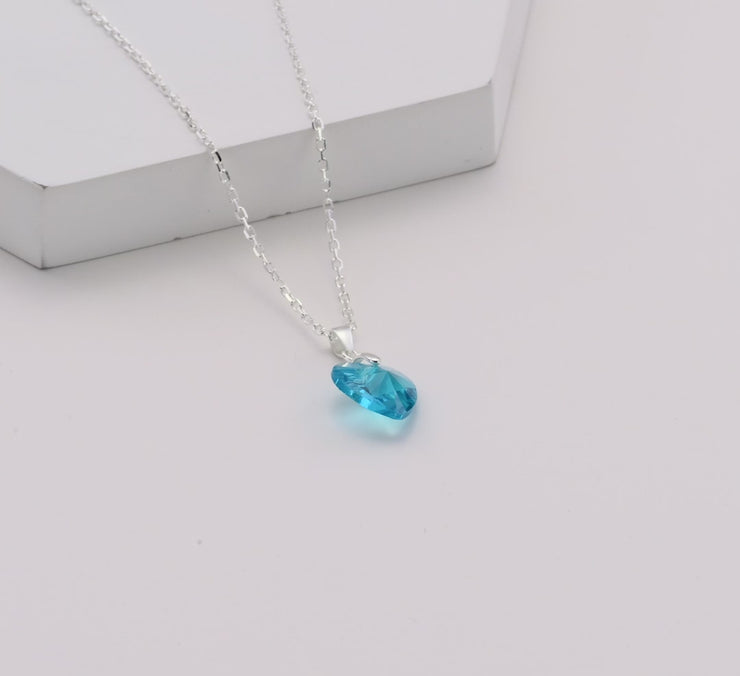 Sterling Silver Aquamarine Heart Necklace Created with