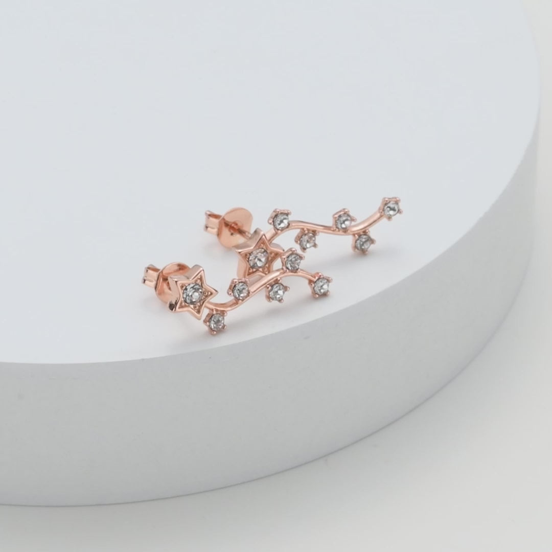 Rose Gold Plated Star Climber Earrings Created with Zircondia® Crystals Video