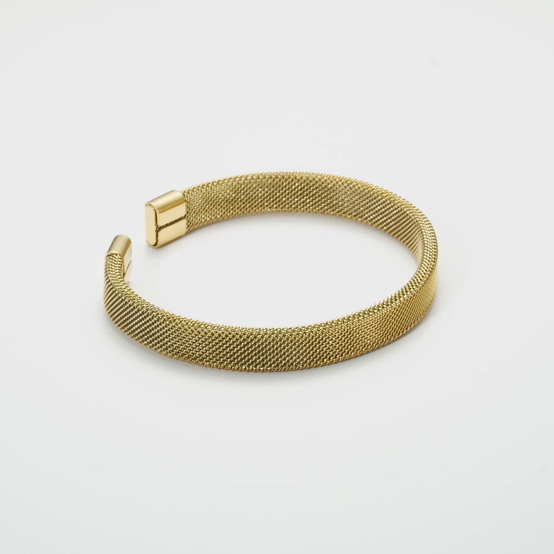 Men's Gold Plated Stainless Steel Mesh Cuff Bracelet Video
