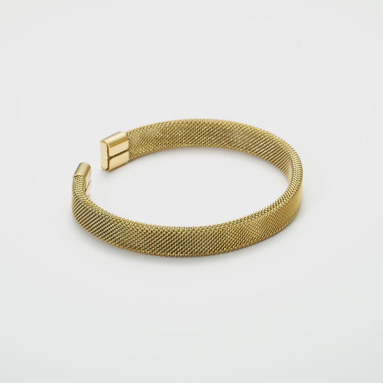 Men's Gold Plated Stainless Steel Mesh Cuff Bracelet Video