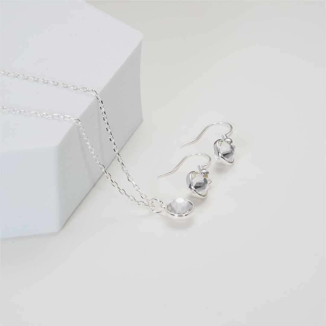 April (Diamond) Birthstone Necklace & Drop Earrings Set Created with Zircondia® Crystals Video