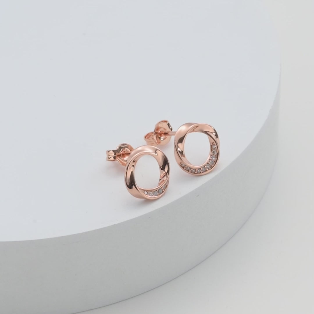 Rose Gold Plated Circle Twist Earrings Created with Zircondia® Crystals Video