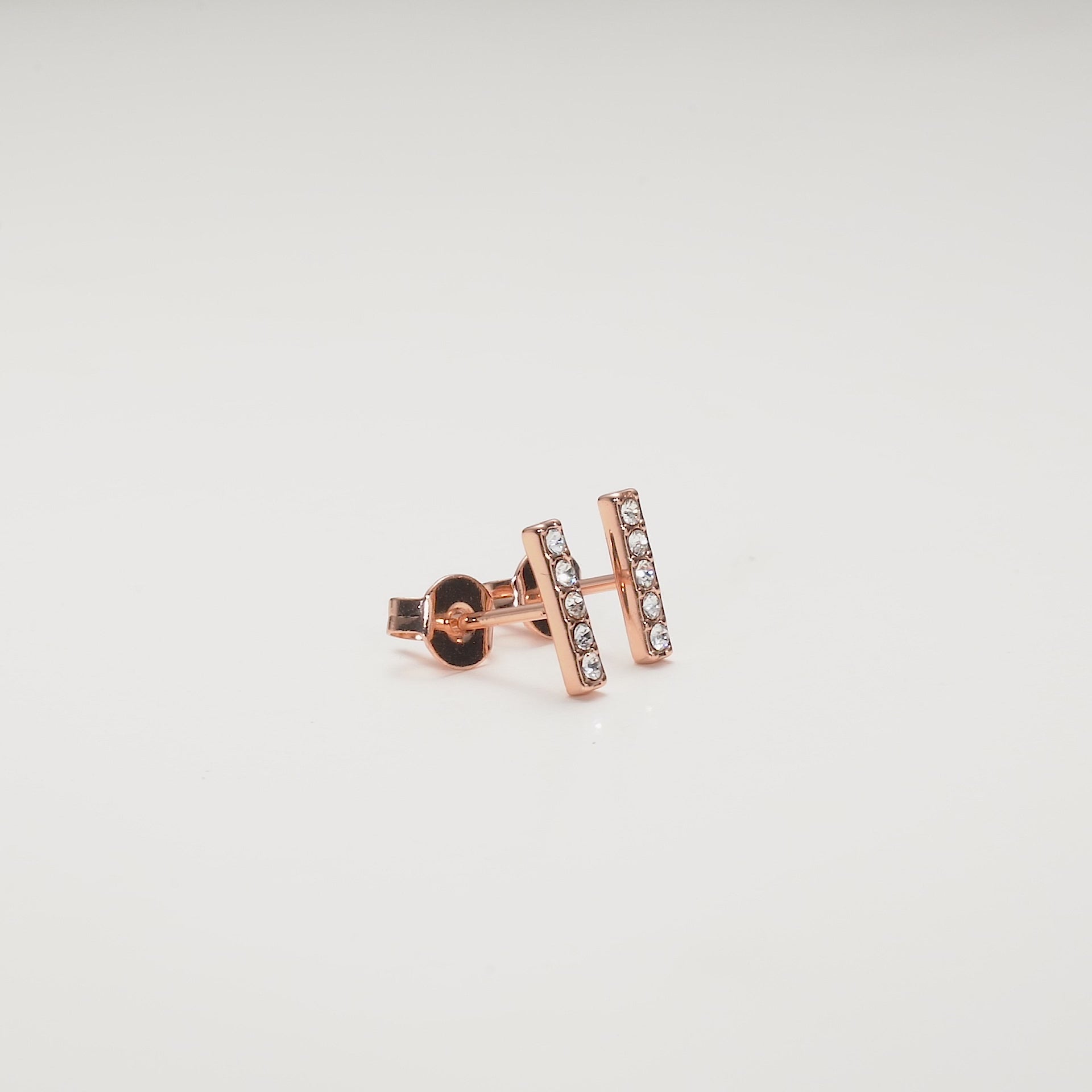 Rose Gold Plated Bar Earrings Created with Zircondia® Crystals Video