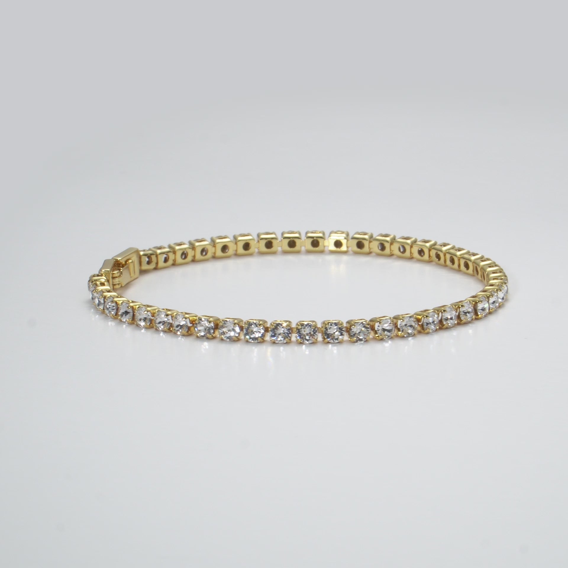 Gold Plated 3mm Tennis Bracelet Created with Zircondia® Crystals Video