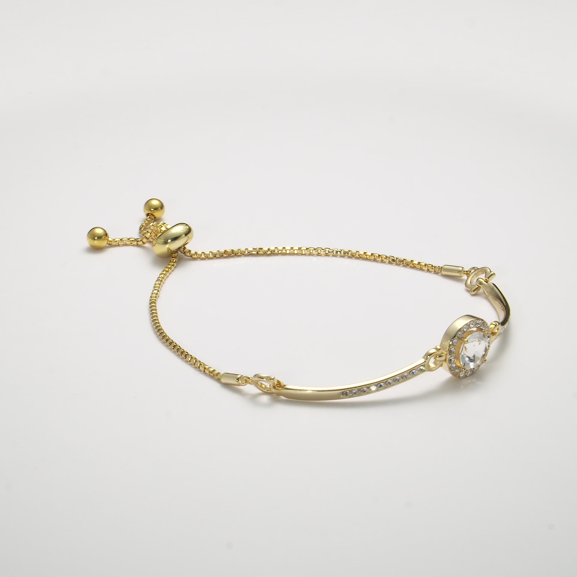 Gold Plated Halo Friendship Bracelet Created with Zircondia® Crystals Video