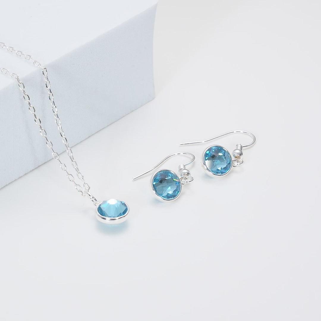 March (Aquamarine) Birthstone Necklace & Drop Earrings Set Created with Zircondia® Crystals Video