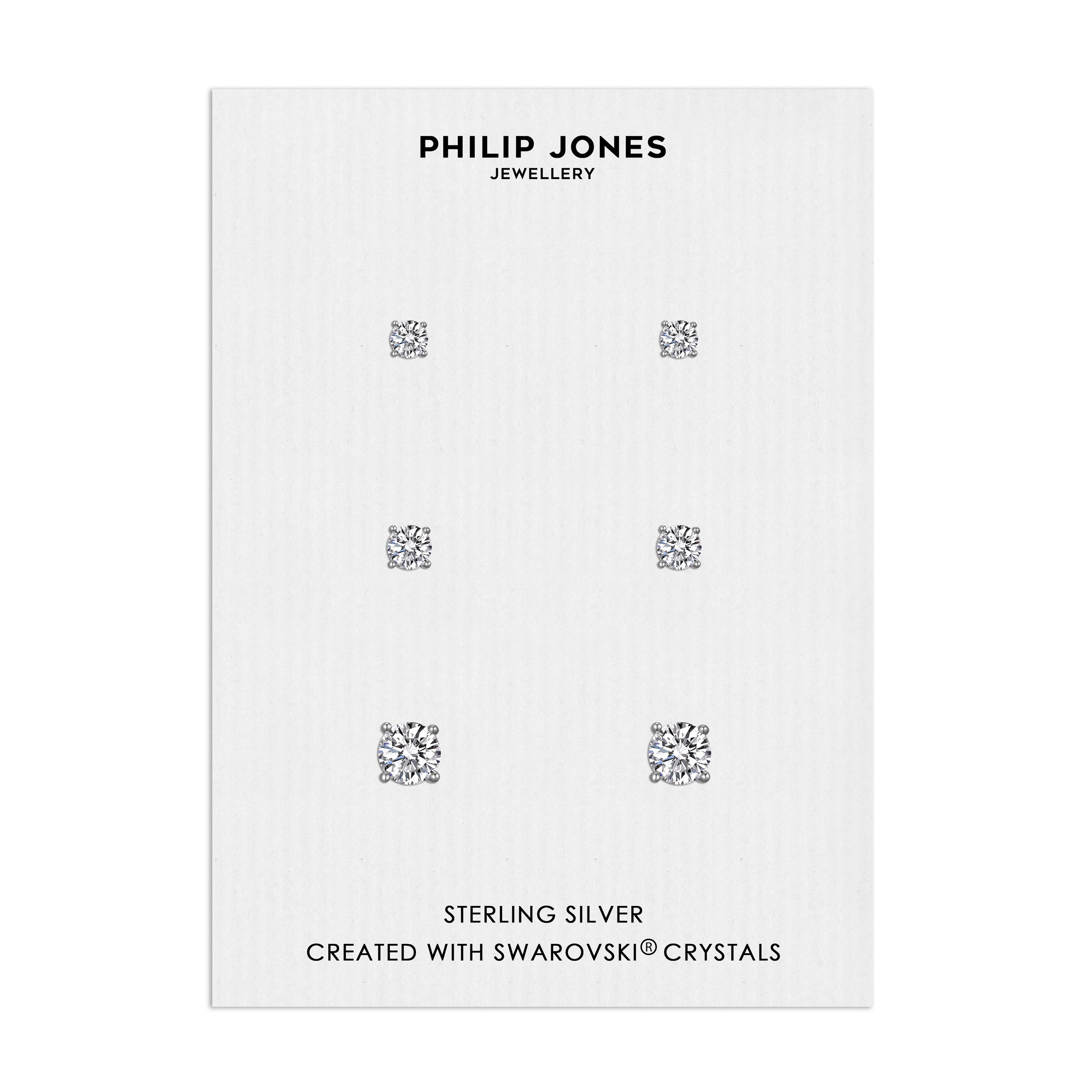 Sterling Silver 3 Pack of 4, 5, and 6mm Earrings Created with Zircondia® Crystals by Philip Jones Jewellery