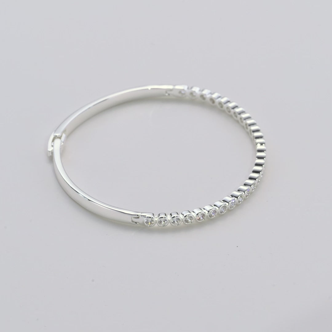 Silver Plated Tennis Bangle Created with Zircondia® Crystals Video