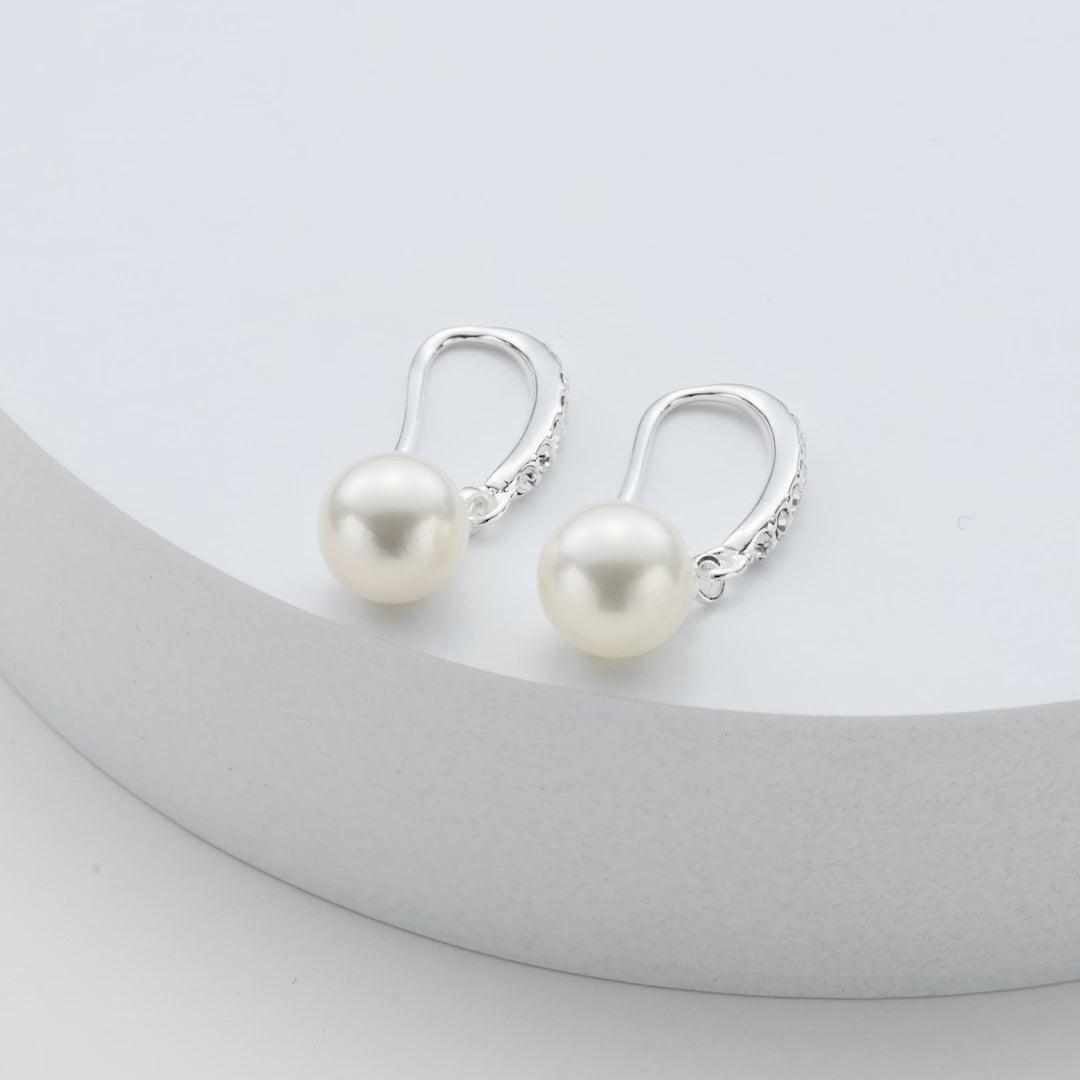 Silver Plated Pearl Drop Earrings Created with Zircondia® Crystals Video