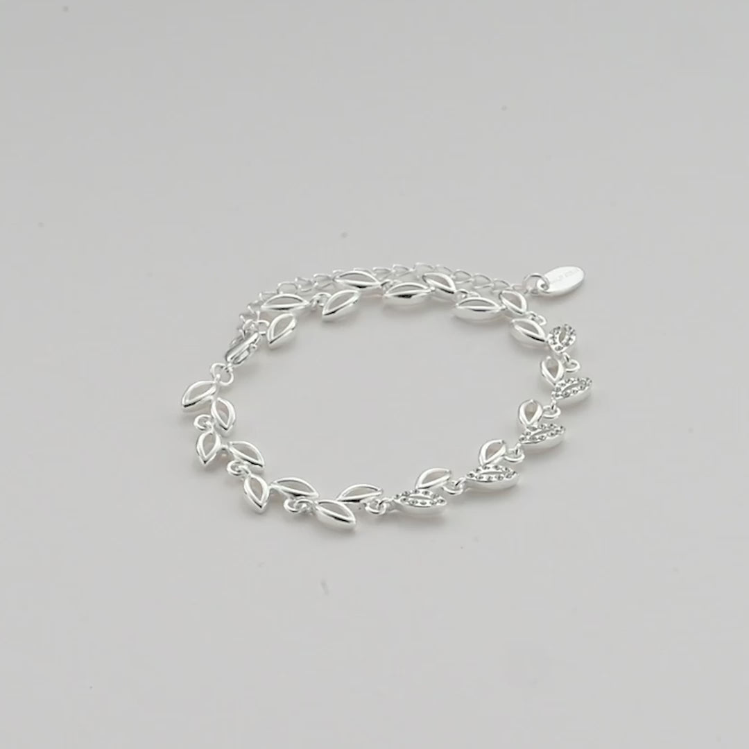 Silver Plated Leaf Bracelet Created With Crystals From Zircondia® Video