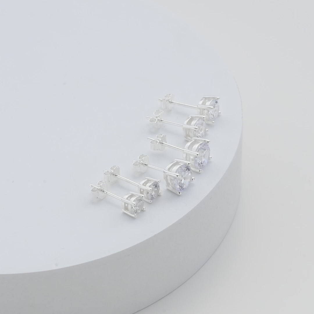 Sterling Silver 3 Pack of 4, 5, and 6mm Earrings Created with Zircondia® Crystals Video