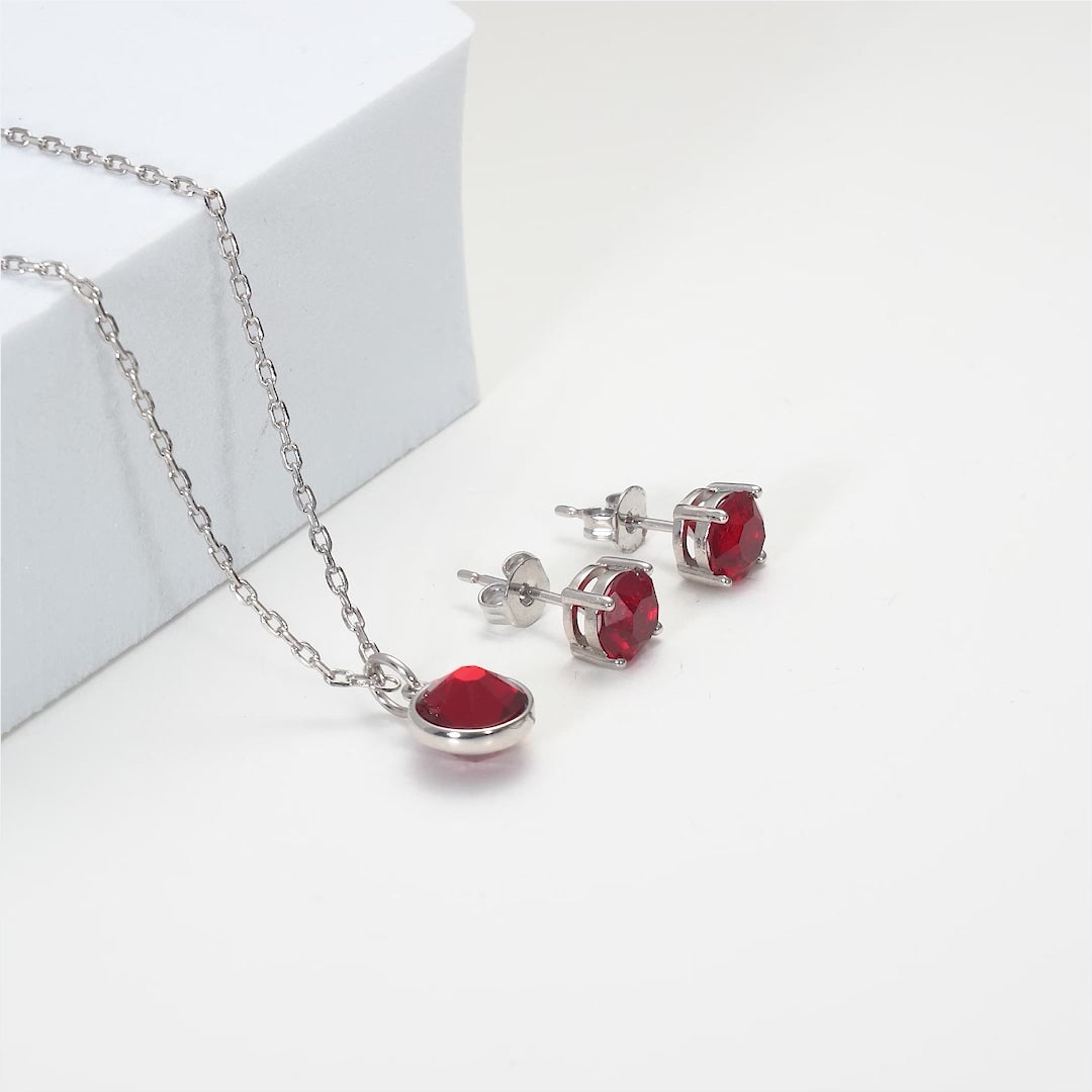 January (Garnet) Birthstone Necklace & Earrings Set Created with Zircondia® Crystals Video