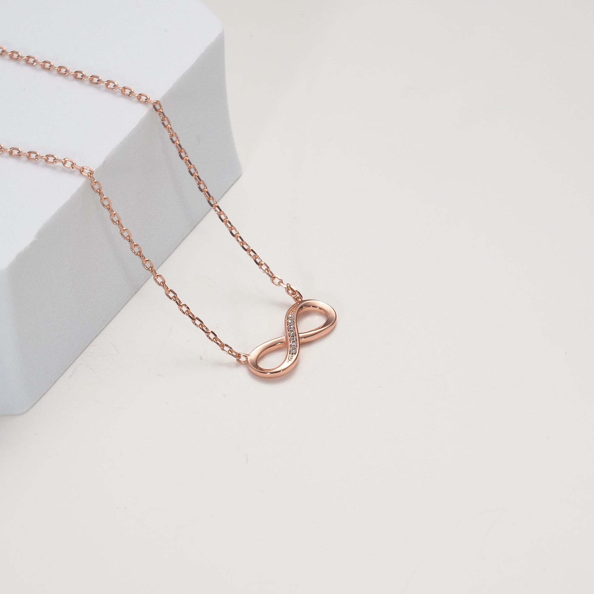 Rose Gold Plated Infinity Pendant Necklace Created with Zircondia® Crystals Video