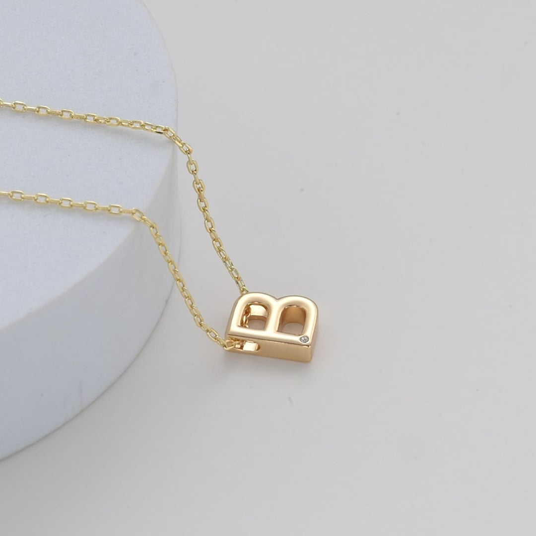 Gold Plated Initial Necklace Letter B Created with Zircondia® Crystals Video