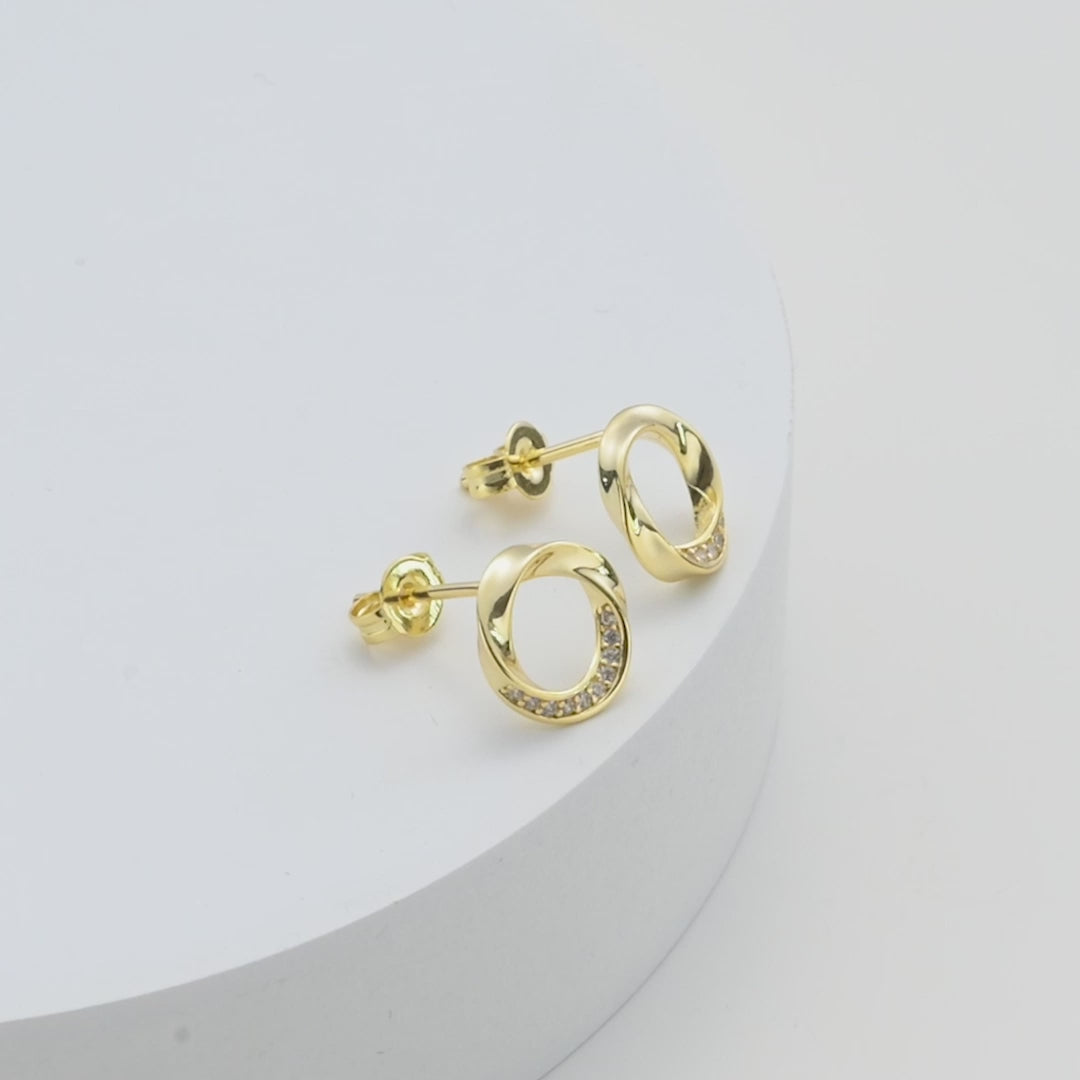Gold Plated Circle Twist Earrings Created with Zircondia® Crystals Video