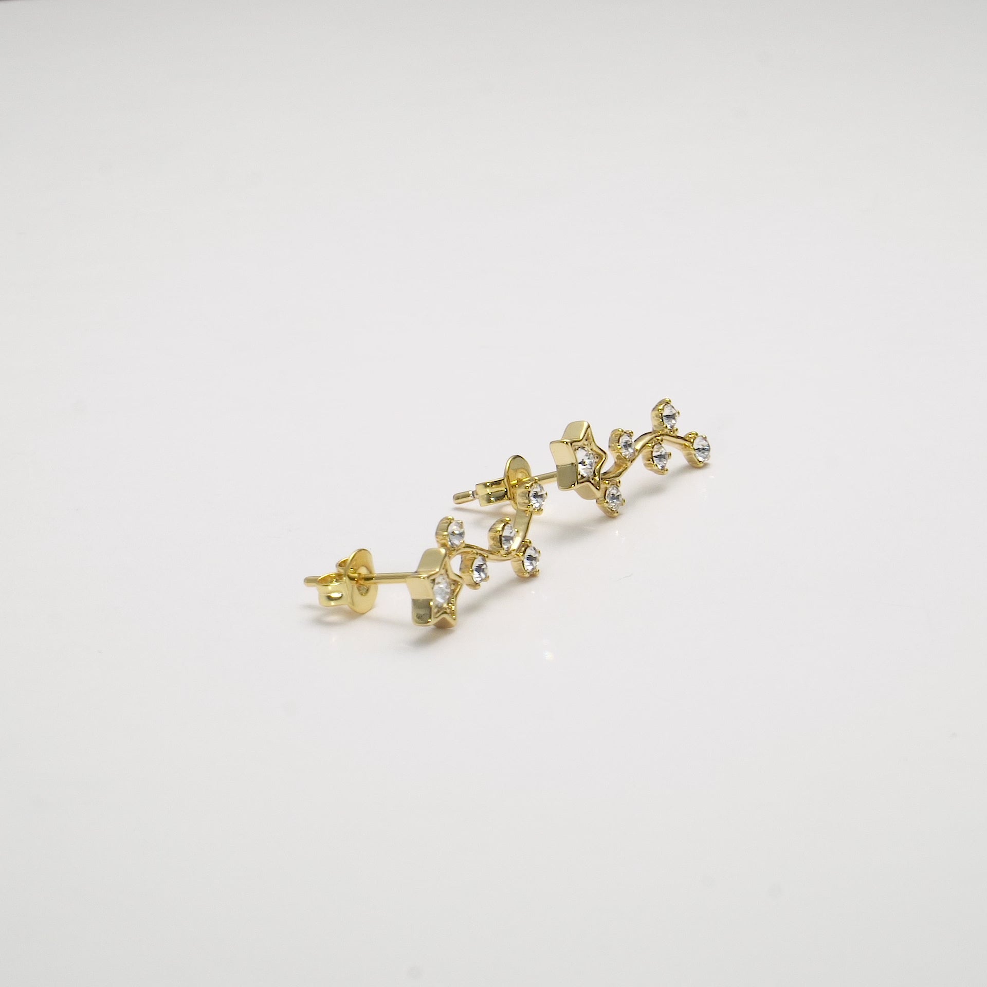 Gold Plated Star Climber Earrings Created with Zircondia® Crystals Video