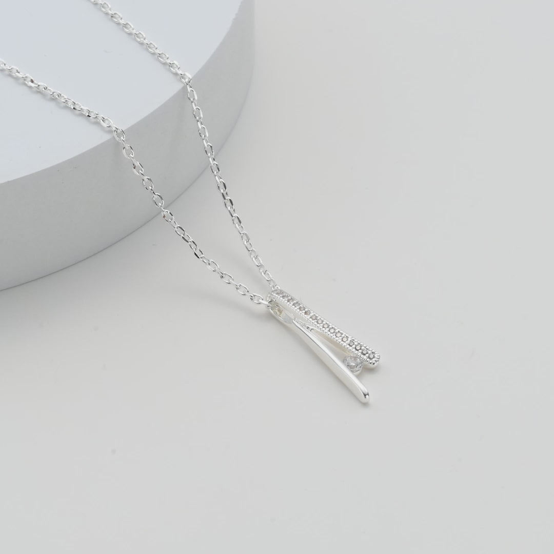 Silver Plated Curved Bar Necklace Created with Zircondia® Crystals Video