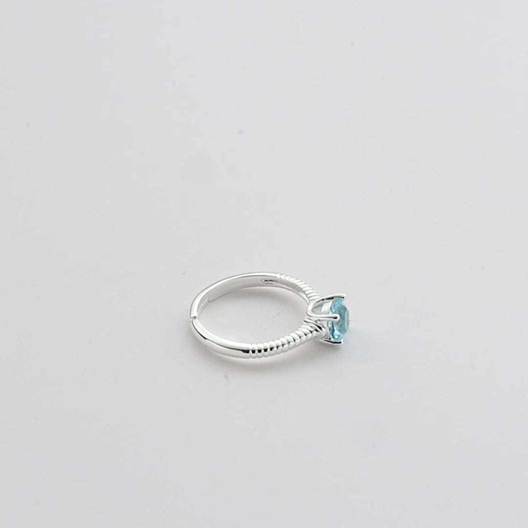 March (Aquamarine) Adjustable Birthstone Ring Created with Zircondia® Crystals Video