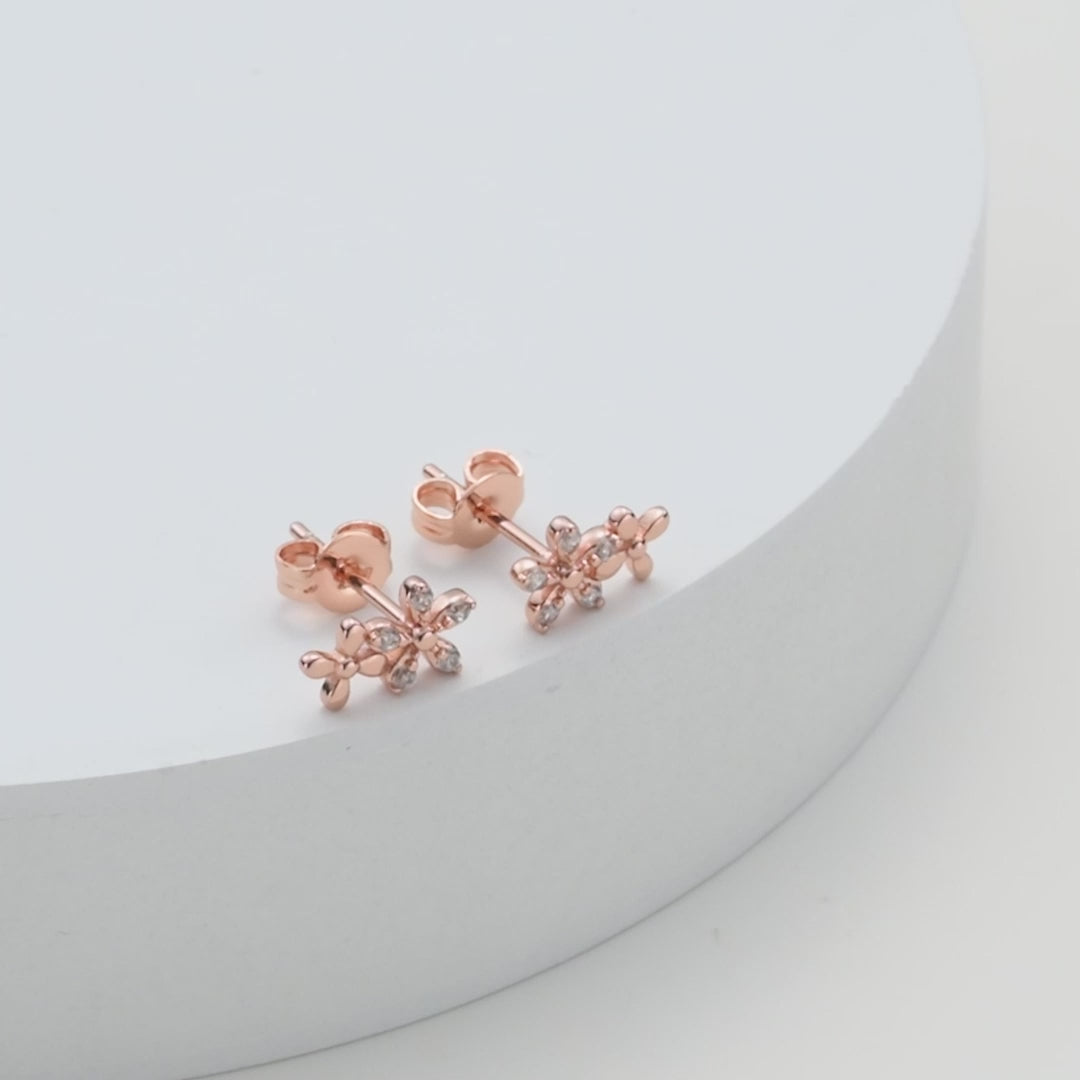 Rose Gold Plated Flower Earrings Created with Zircondia® Crystals Video