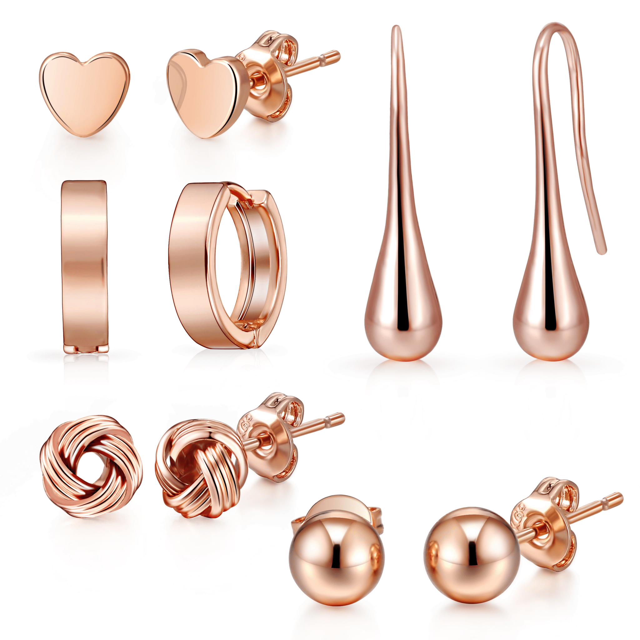 5 Pairs of Rose Gold Plated Earrings - Philip Jones Jewellery