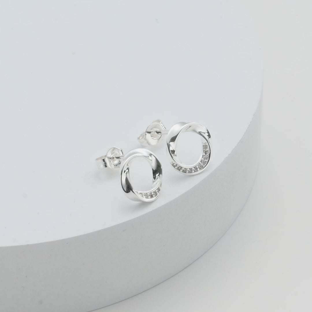 Silver Plated Circle Twist Earrings Created with Zircondia® Crystals Video