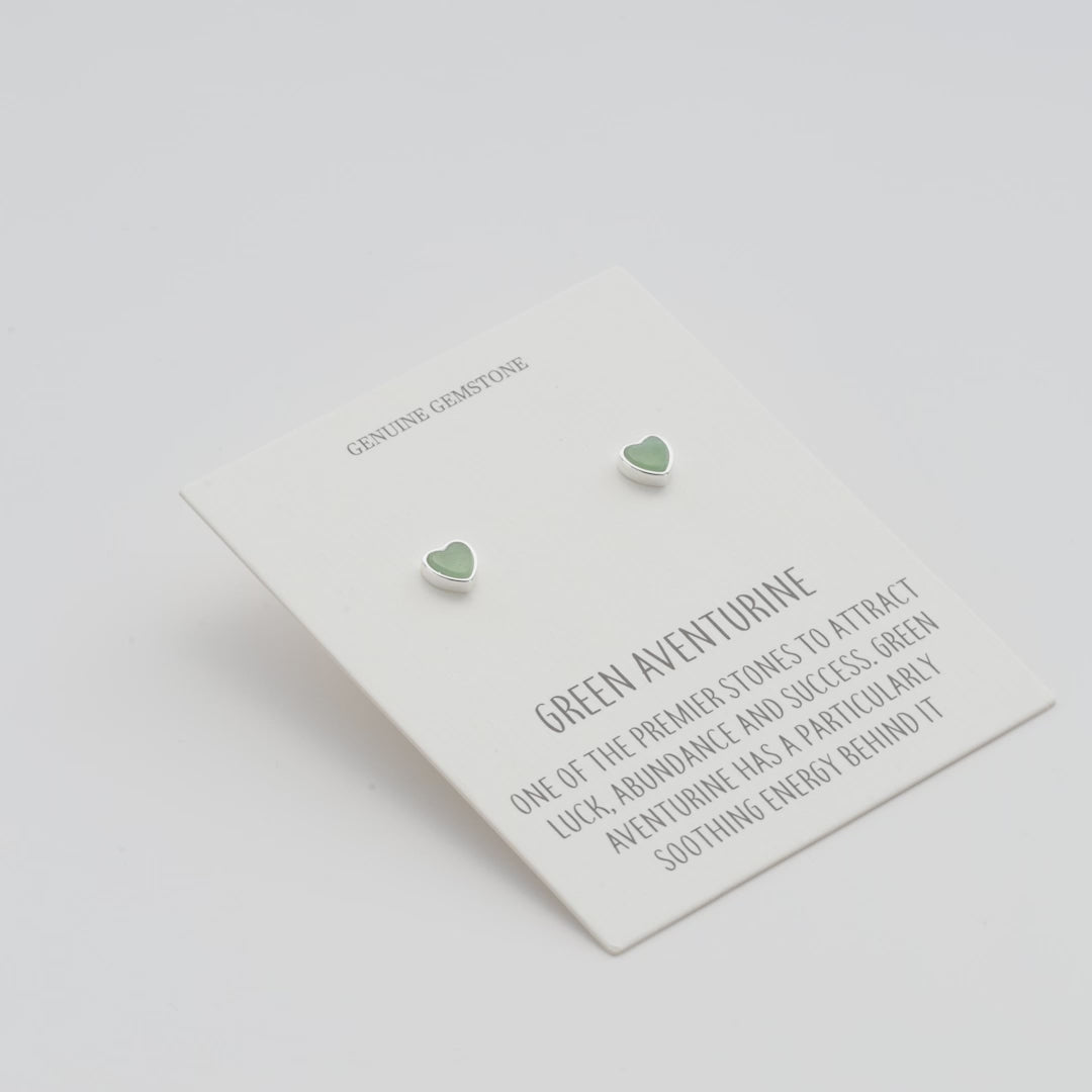Green Aventurine Heart Stud Earrings with Quote Card