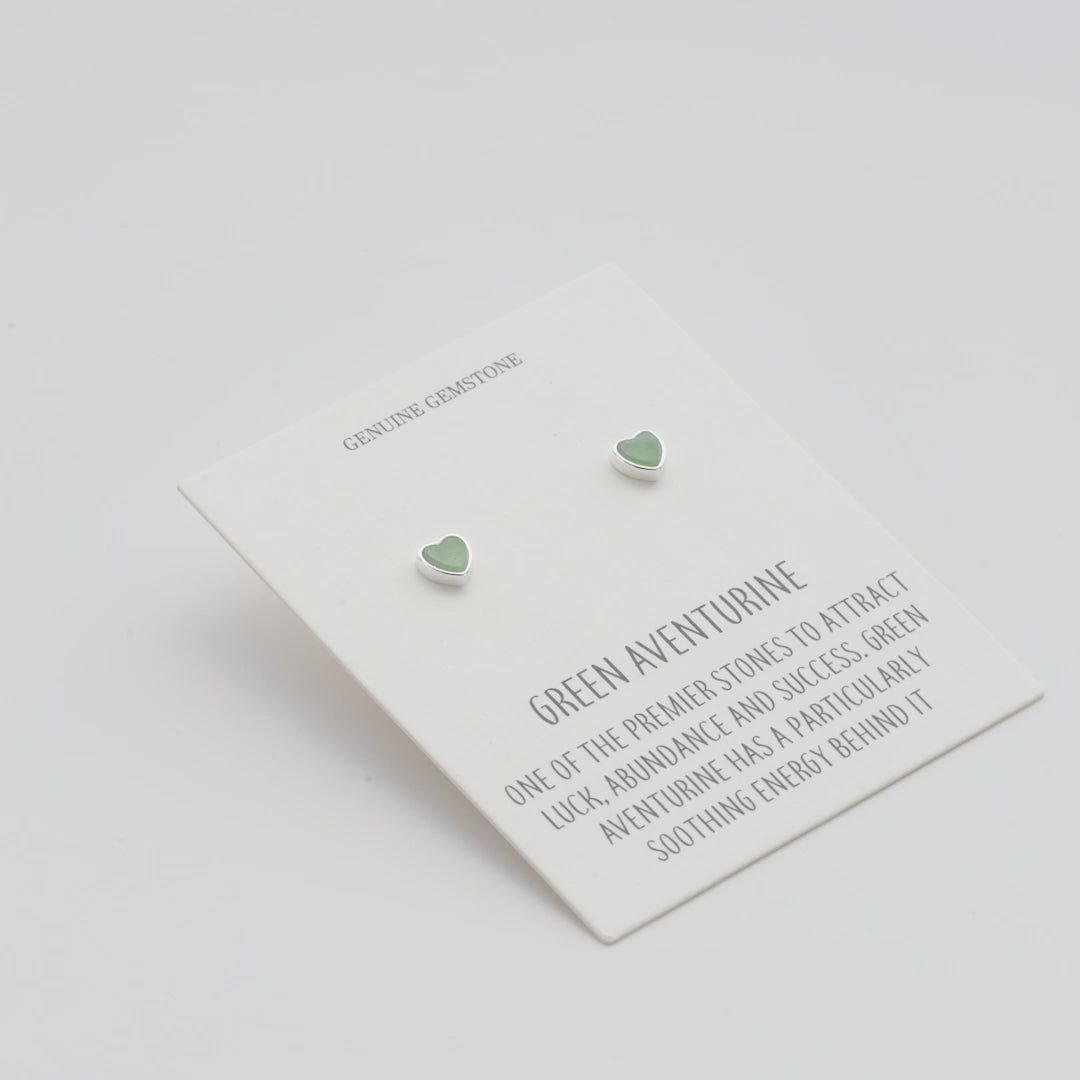 Green Aventurine Heart Stud Earrings with Quote Card Video