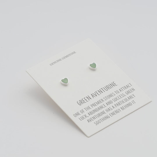 Green Aventurine Heart Stud Earrings with Quote Card Video