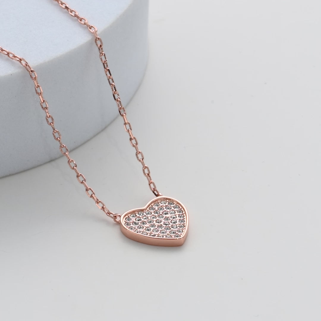 Rose Gold Plated Pave Heart Necklace Created with Zircondia® Crystals Video