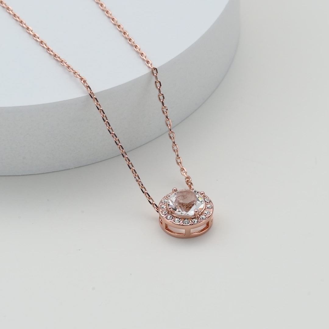 Rose Gold Plated Halo Necklace Created with Zircondia® Crystals Video