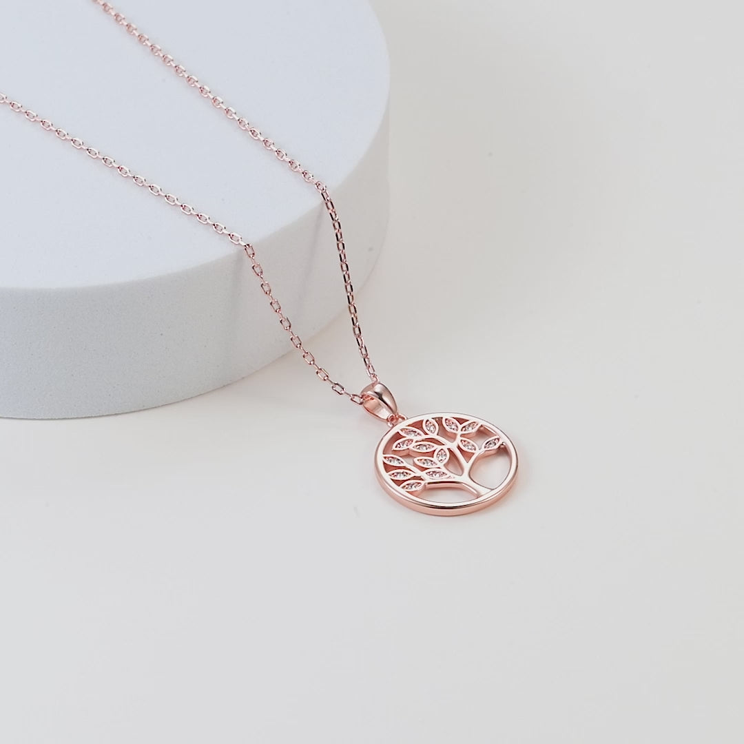 Rose Gold Plated Tree of Life Necklace Created with Zircondia® Crystals Video