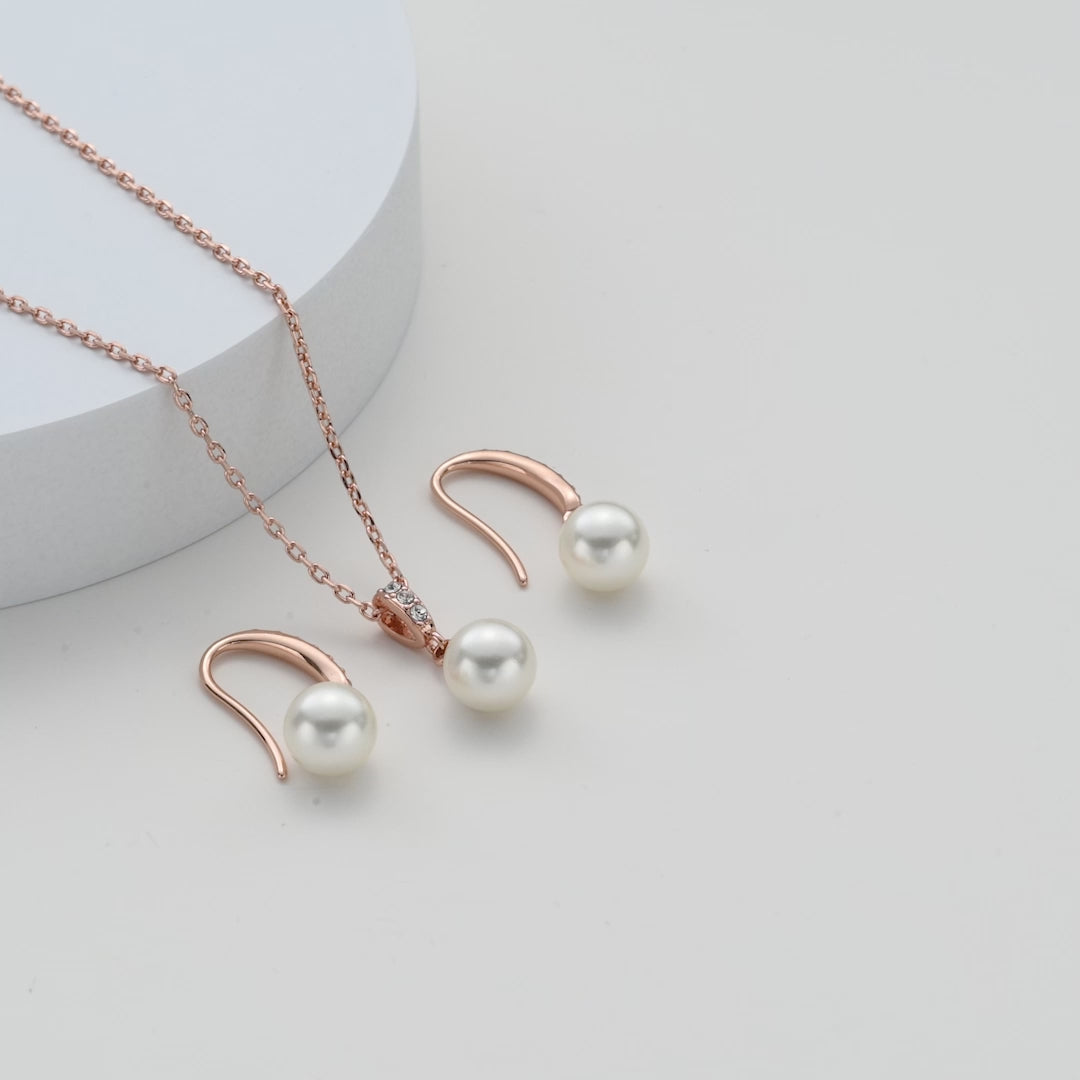 Rose Gold Plated Pearl Drop Set Created with Zircondia® Crystals Video