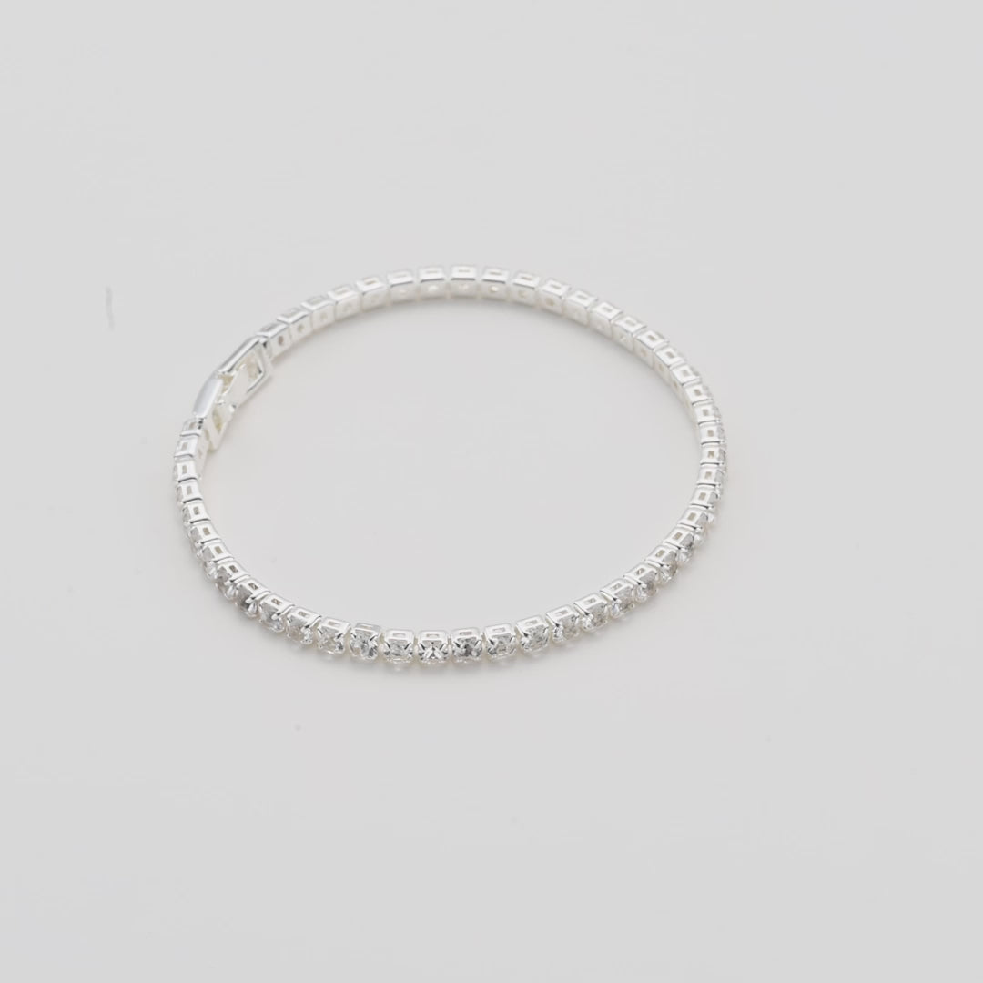 Silver Plated 3mm Tennis Bracelet Created with Zircondia® Crystals Video