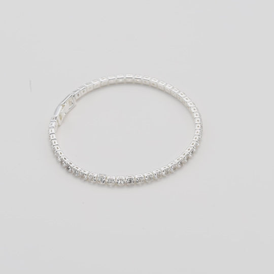 Silver Plated 3mm Tennis Bracelet Created with Zircondia® Crystals Video